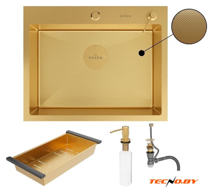 Кухонная мойка Roxen Simple 560220-60G-GR золото/текстурная PVD покрытие (с коландером и дозатором) - Изображение №11 — Интернет-Магазин TECNO.BY