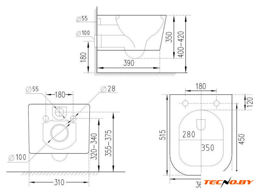 Унитаз подвесной Asten Readle Zentralmodul AR0601-135W - Изображение №20 — Интернет-Магазин TECNO.BY