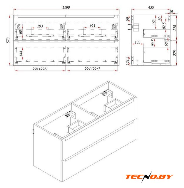  ЗОВ Тумба с умывальником Дион 120 D120LWP0M9003MKV5-OL120 (белый матовый) - Изображение №4 — Интернет-Магазин TECNO.BY