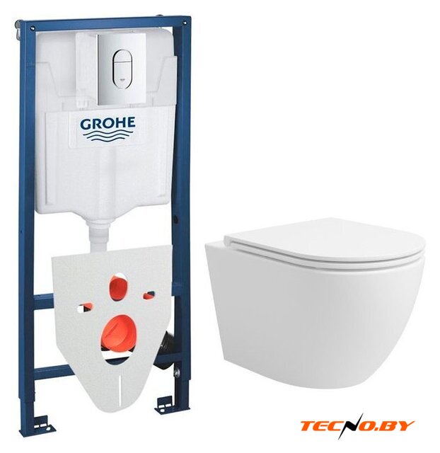 Унитаз подвесной Lauter Vortex 2110830+GROHE Rapid SL 39504000+37131000 с кнопкой (округлая, хром) - Изображение №1 — Интернет-Магазин TECNO.BY