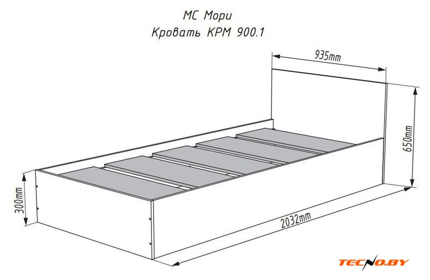 Кровать ДСВ Мори КРМ 900.1 (белый) - Изображение №3 — Интернет-Магазин TECNO.BY