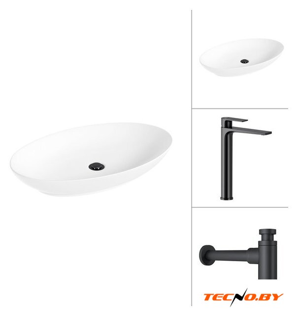Умывальник Lauter 21571 + Reef 21CK8678BS с сифоном 21635B (черный матовый) - Изображение №1 — Интернет-Магазин TECNO.BY