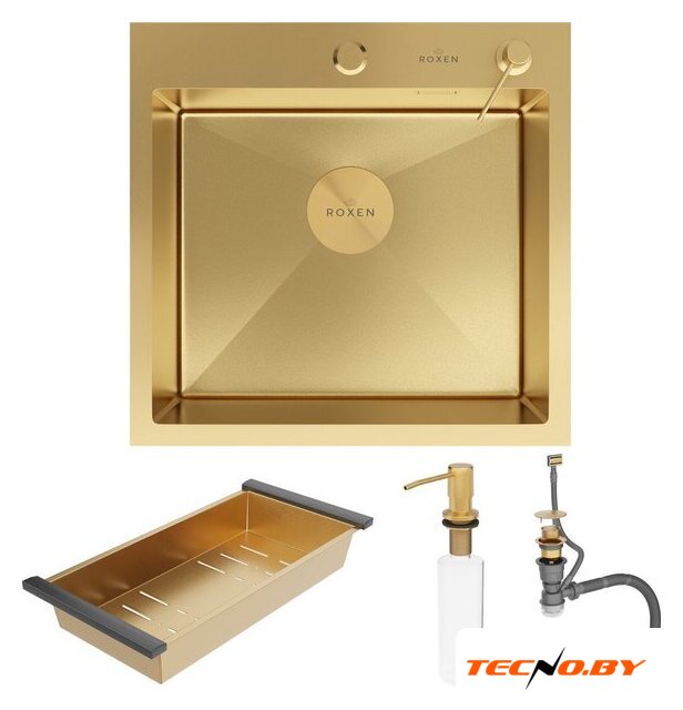 Кухонная мойка Roxen Simple 560220-50G-V золото/текстурная PVD покрытие (с коландером и дозатором) - Изображение №11 — Интернет-Магазин TECNO.BY
