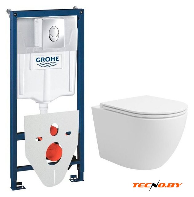 Унитаз подвесной Lauter Vortex 2110830+GROHE Rapid SL 38721001+37131000 с кнопкой (овальная, хром) - Изображение №1 — Интернет-Магазин TECNO.BY