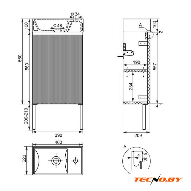  Wellsee Тумба под умывальник 3 в 1 WC Area 221803003 (тумба/матовый бежевый, раковина/глянцевый белый, ножки/нержавеющая сталь) - Изображение №10 — Интернет-Магазин TECNO.BY