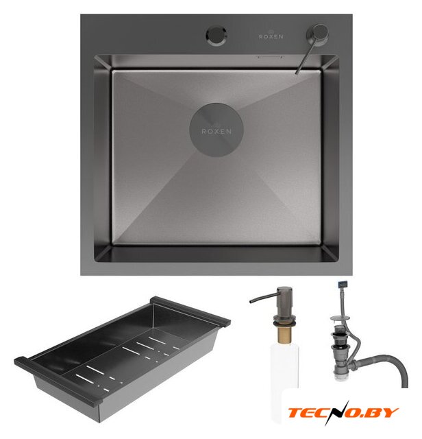 Кухонная мойка Roxen Simple 560220-50B-V графит/текстурная PVD покрытие (с коландером и дозатором) - Изображение №9 — Интернет-Магазин TECNO.BY