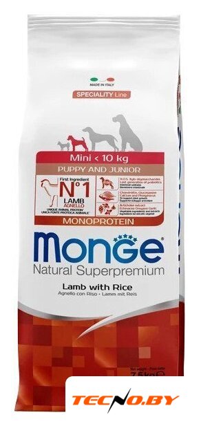 Сухой корм для собак Monge Speciality Line Monoprotein с ягненком и рисом 7.5 кг - Изображение №1 — Интернет-Магазин TECNO.BY