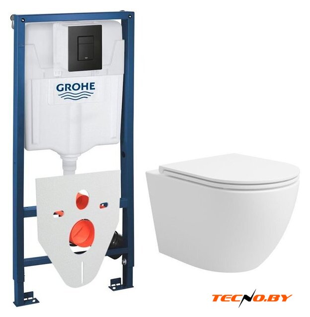 Унитаз подвесной Lauter Vortex 2110830+GROHE Solido 38811KF0+37131000 с кнопкой (прямоугольная, черный) - Изображение №1 — Интернет-Магазин TECNO.BY