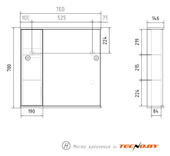  Volna Шкаф с зеркалом Lake 70 L (белый) - Изображение №8 — Интернет-Магазин TECNO.BY