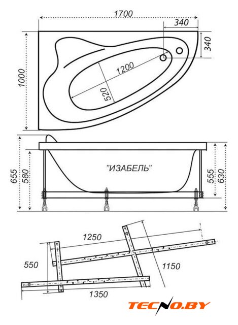 Ванна Triton Изабель 170x100L (с каркасом) - Изображение №7 — Интернет-Магазин TECNO.BY