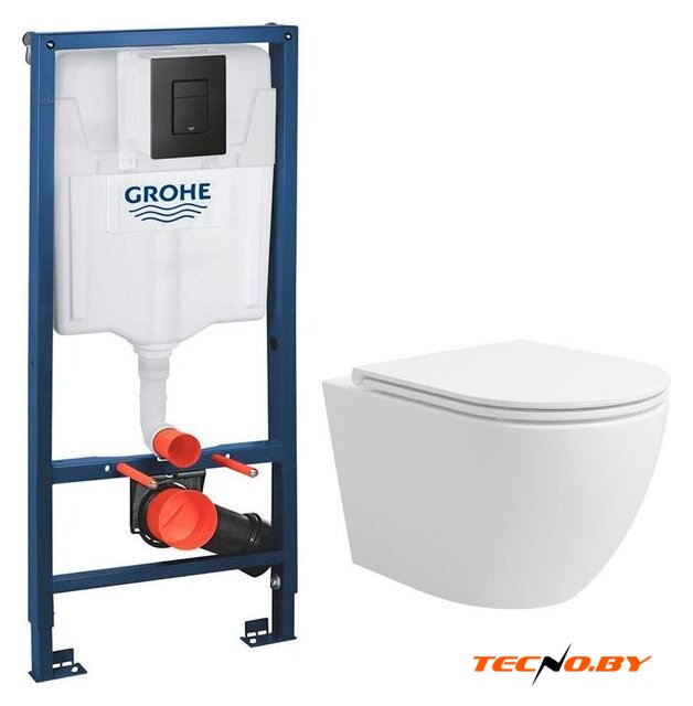 Унитаз подвесной Lauter Vortex 2110830 + GROHE Solido 38811KF0 с кнопкой (прямоугольная, черный) - Изображение №1 — Интернет-Магазин TECNO.BY