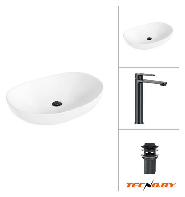 Умывальник Lauter 21502 + Moon 21СК8691BS с донным клапаном 21190B (черный матовый) - Изображение №1 — Интернет-Магазин TECNO.BY