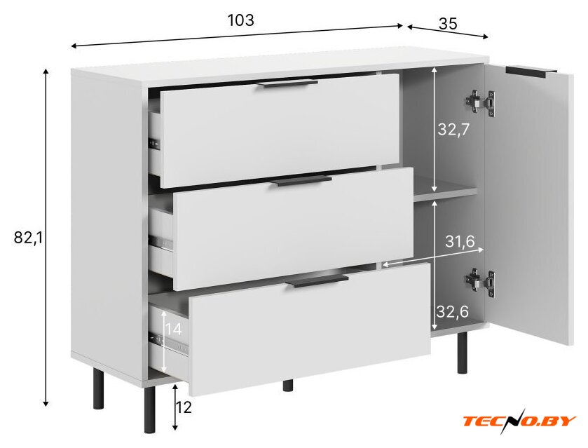Тумба Mio Tesoro Rimini KOM1D3S (белый/белый) - Изображение №9 — Интернет-Магазин TECNO.BY