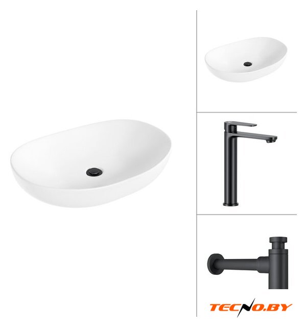 Умывальник Lauter 21502 + Moon 21СК8691BS + сифон 21635B + дон.клапан 21190B (черный матовый) - Изображение №1 — Интернет-Магазин TECNO.BY