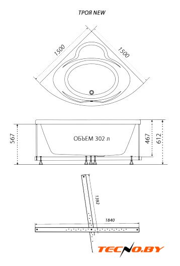 Ванна Triton Троя 150x150 Экстра Люкс Flat (с гидромассажем) - Изображение №4 — Интернет-Магазин TECNO.BY