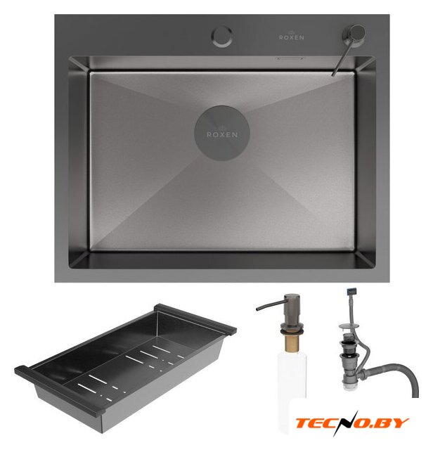 Кухонная мойка Roxen Simple 560220-60B-V графит/текстурная PVD покрытие (с коландером и дозатором) - Изображение №9 — Интернет-Магазин TECNO.BY