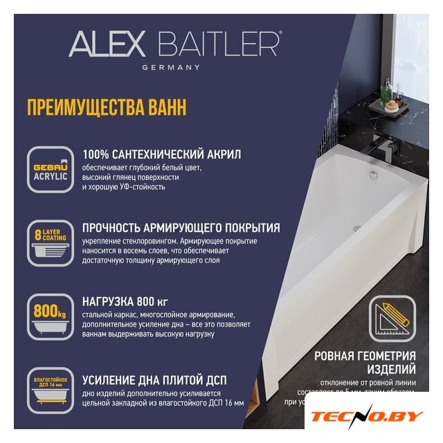 Ванна Alex Baitler Onega 165x70 - Изображение №11 — Интернет-Магазин TECNO.BY
