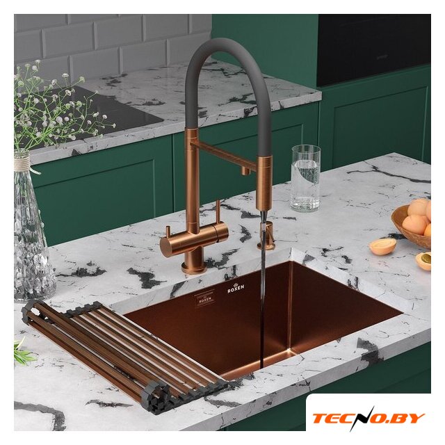 Кухонная мойка Roxen Uno 560210-54BR-GR бронза/текстурная PVD покрытие (с ролл-матом и дозатором) - Изображение №3 — Интернет-Магазин TECNO.BY