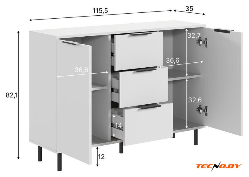 Тумба Mio Tesoro Rimini KOM2D3S (белый/белый) - Изображение №8 — Интернет-Магазин TECNO.BY