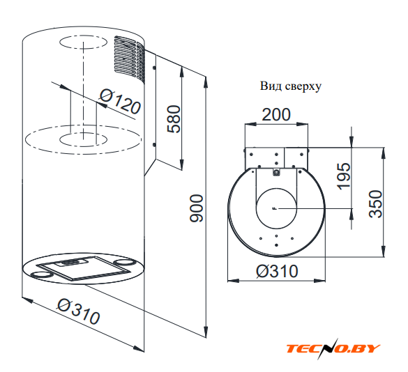 Кухонная вытяжка Weissgauff Tubus 900 PB BL - Изображение №2 — Интернет-Магазин TECNO.BY