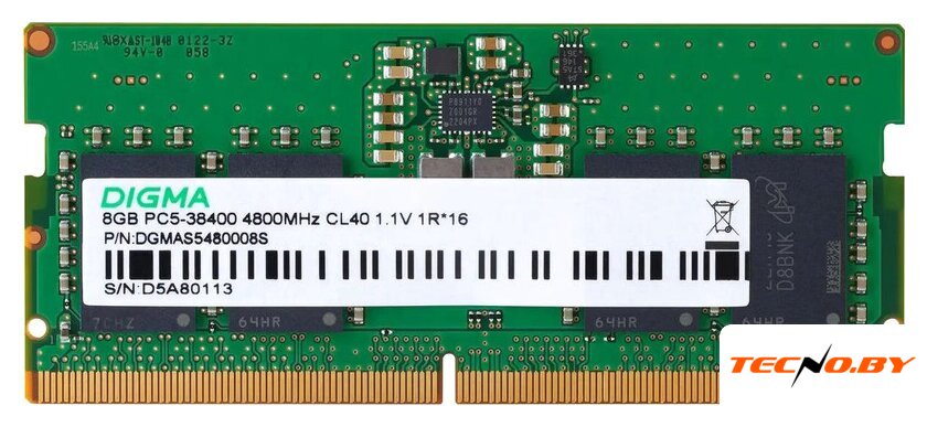 Оперативная память Digma 8ГБ DDR5 SODIMM 4800 МГц DGMAS5480008S - Изображение №1 — Интернет-Магазин TECNO.BY