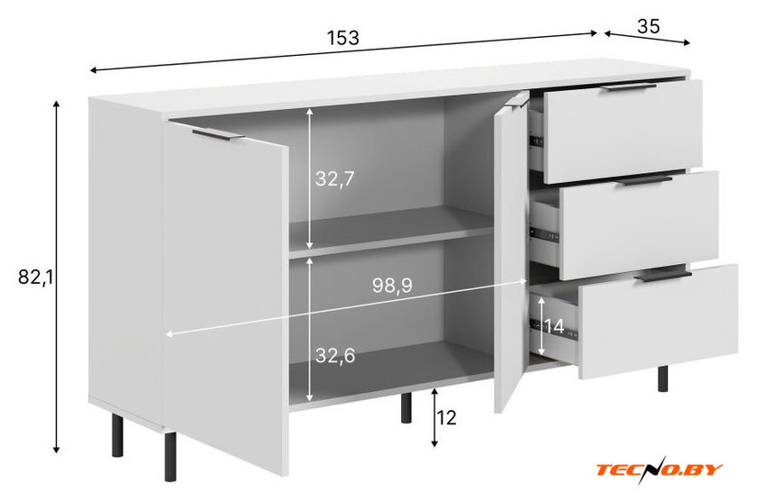 Тумба Mio Tesoro Rimini KOM2D3S/150 (белый/белый) - Изображение №6 — Интернет-Магазин TECNO.BY