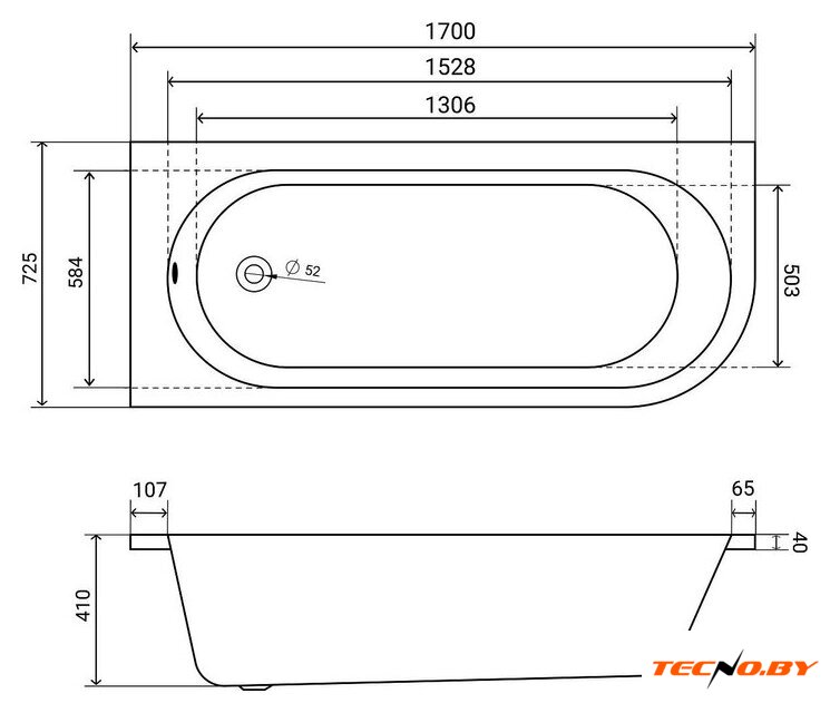 Ванна Lauter Monaco 170x72.5 2113170L (с каркасом и сифоном 21Y11021 матовый черный) - Изображение №16 — Интернет-Магазин TECNO.BY