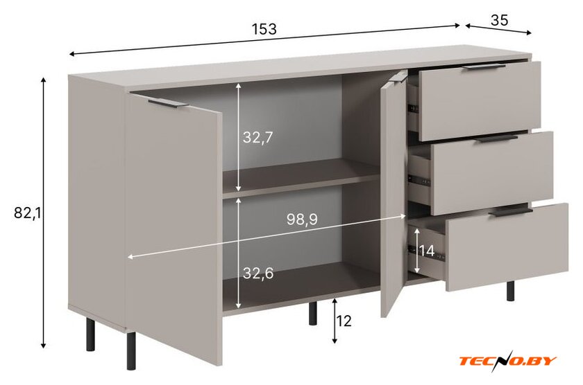 Тумба Mio Tesoro Rimini KOM2D3S/150 (кашемир/кашемир) - Изображение №9 — Интернет-Магазин TECNO.BY