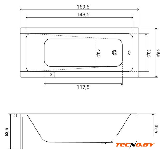 Ванна Lauter Estelle 160х70 21206060 (с ножками) - Изображение №30 — Интернет-Магазин TECNO.BY