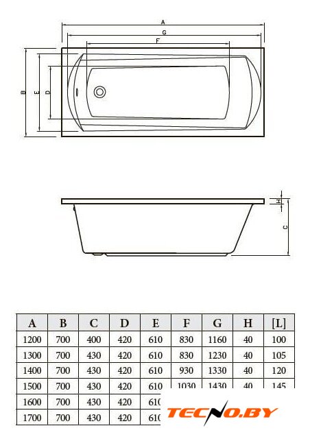 Ванна Bonito Home Selena 170x70 (с ножками) - Изображение №3 — Интернет-Магазин TECNO.BY