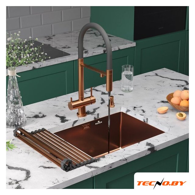 Кухонная мойка Roxen Uno 560210-54BR-V бронза/текстурная PVD покрытие (с ролл-матом и дозатором) - Изображение №2 — Интернет-Магазин TECNO.BY
