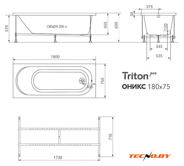 Ванна Triton Оникс 180х75 - Изображение №13 — Интернет-Магазин TECNO.BY