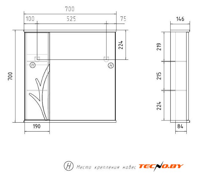  Volna Шкаф с зеркалом Adel 70 R (белый) - Изображение №10 — Интернет-Магазин TECNO.BY
