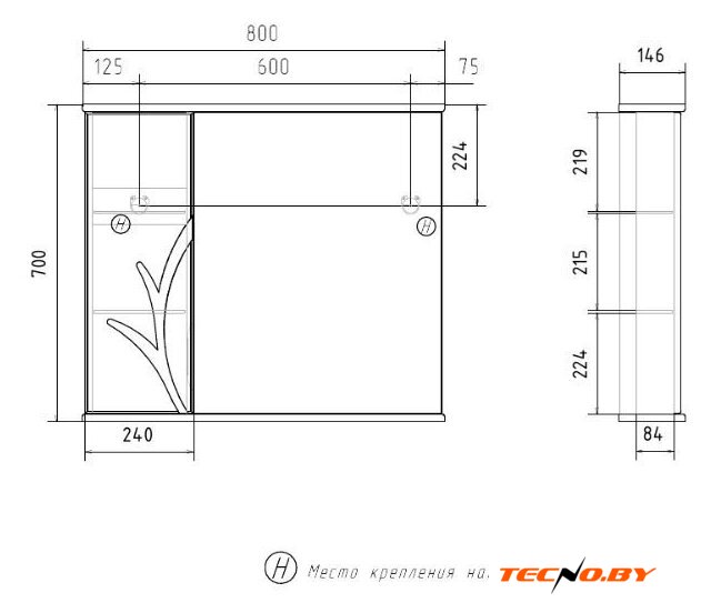  Volna Шкаф с зеркалом Adel 80 L (белый) - Изображение №10 — Интернет-Магазин TECNO.BY