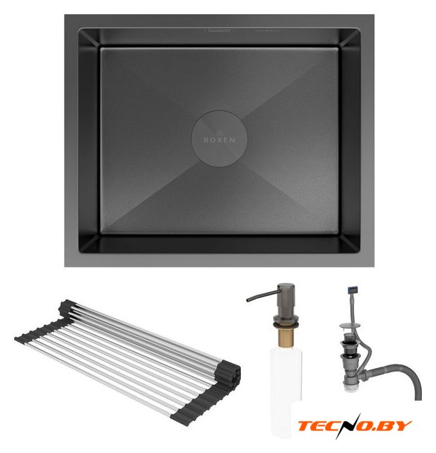 Кухонная мойка Roxen Uno 560210-54B-V графит/текстурная PVD покрытие (с ролл-матом и дозатором) - Изображение №9 — Интернет-Магазин TECNO.BY