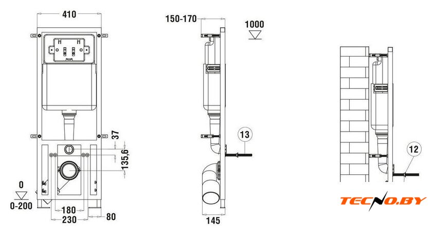 Унитаз подвесной Lauter Augsburg 21109EC + Marberg 410 + Marberg 410 RD GL-WT (черный матовый с кнопкой смыва) - Изображение №15 — Интернет-Магазин TECNO.BY
