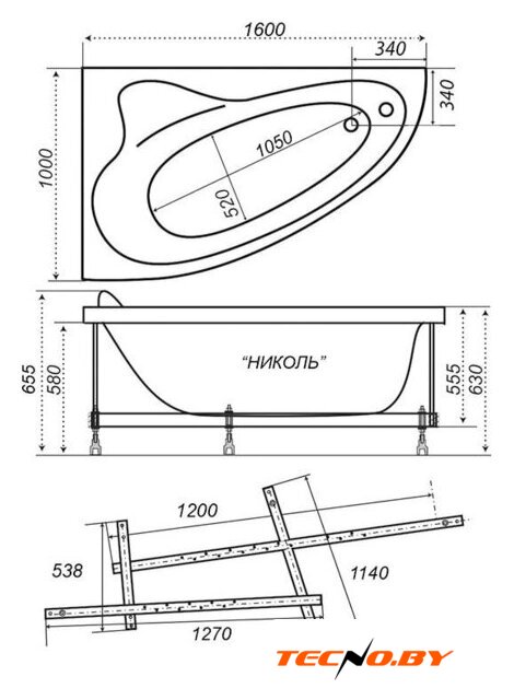 Ванна Triton Николь гидромассажная 160x100R Люкс - Изображение №3 — Интернет-Магазин TECNO.BY