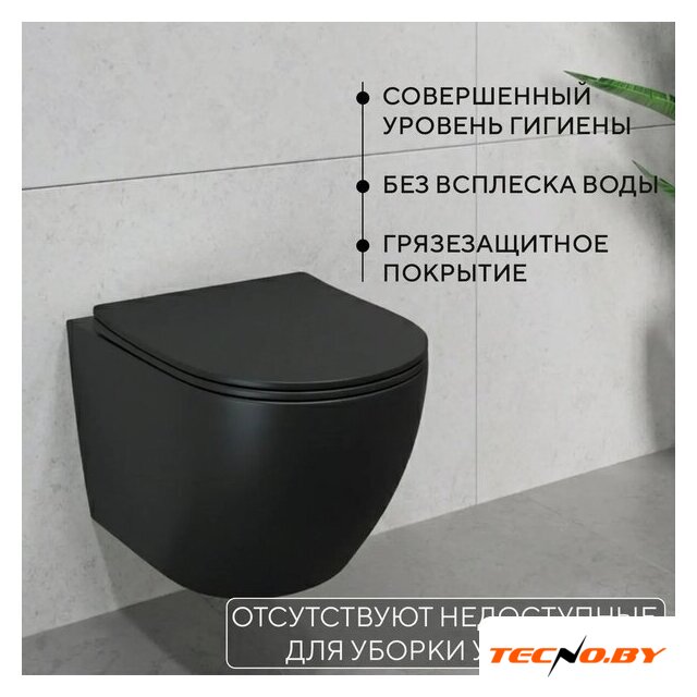 Унитаз подвесной Lauter Augsburg 21109EC + Marberg 410 + Marberg 410 RD CR (черный матовый с кнопкой смыва) - Изображение №6 — Интернет-Магазин TECNO.BY