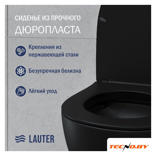 Унитаз подвесной Lauter Sulzdorf 21103001B+Solido 38811KF0 с кнопкой+панель 37131000 (прямоугольная, черный) - Изображение №3 — Интернет-Магазин TECNO.BY