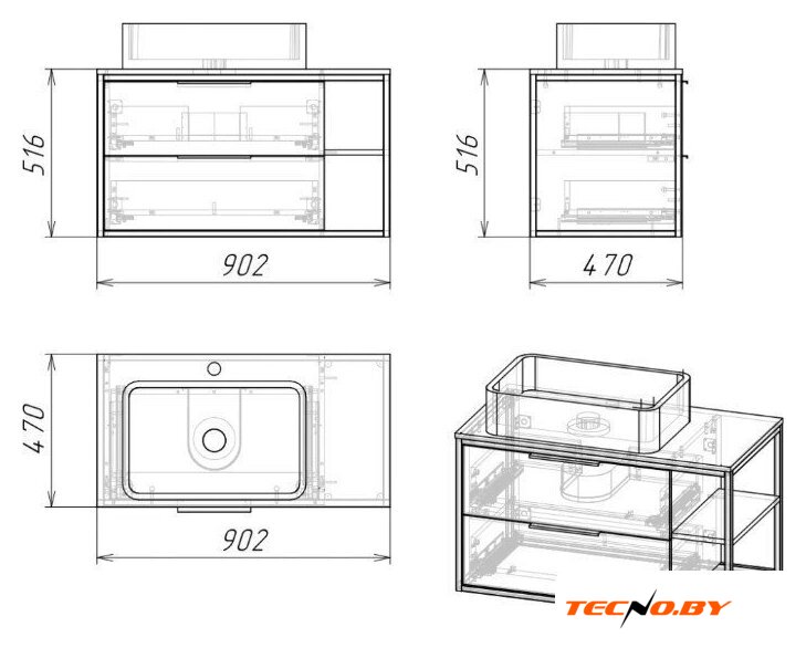  Axus Тумба под умывальник Парадис 90 - Изображение №3 — Интернет-Магазин TECNO.BY