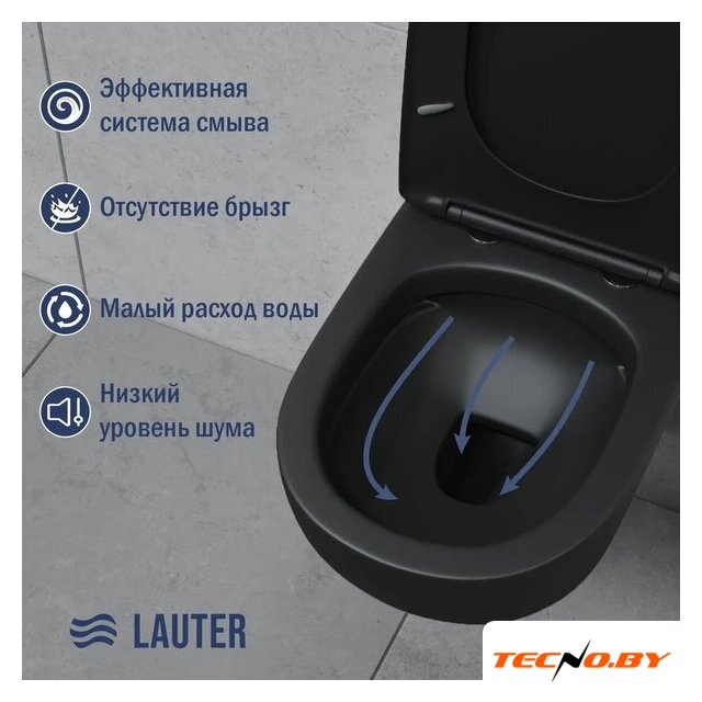 Унитаз подвесной Lauter Sulzdorf + Breez 21GN7072BM (черный с микролифтом) - Изображение №5 — Интернет-Магазин TECNO.BY