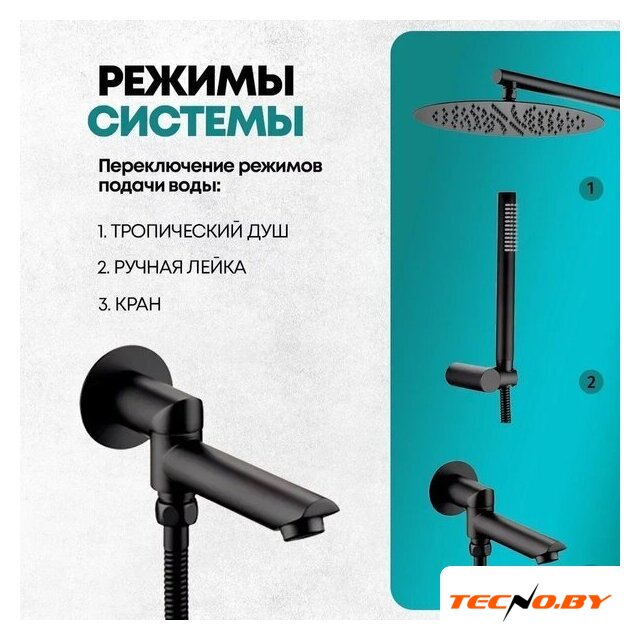 Душевая система  Grocenberg GB5099BL-1 (черный матовый) - Изображение №10 — Интернет-Магазин TECNO.BY