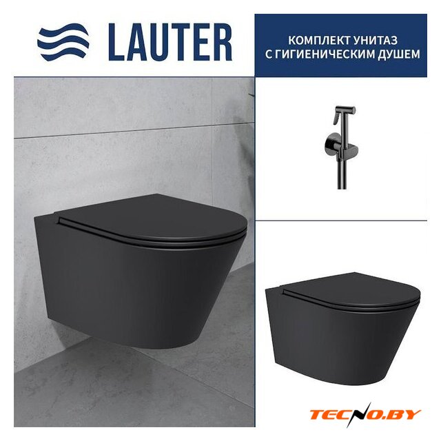 Унитаз подвесной Lauter Longer 2110822B черный + Breez 21GN7072BM - Изображение №1 — Интернет-Магазин TECNO.BY