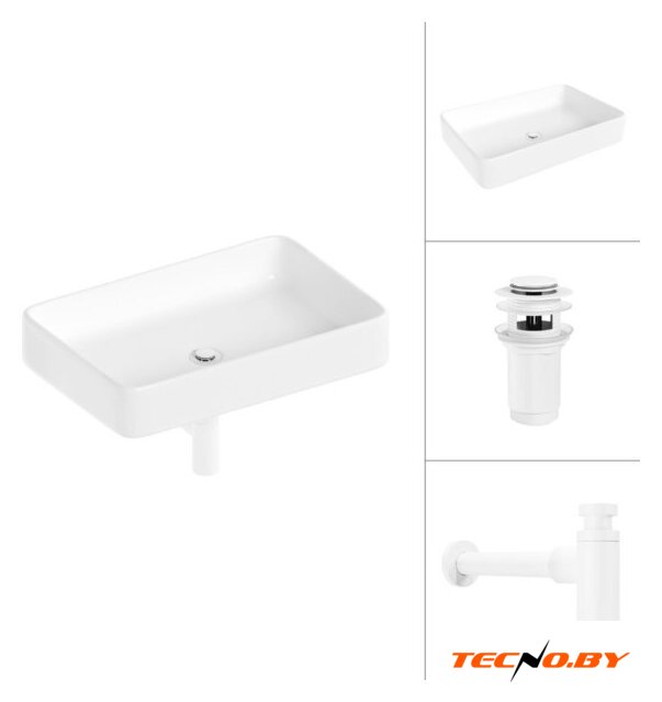 Умывальник Lauter 21842 + клапан 21190W + сифон 21635W (белый матовый) - Изображение №1 — Интернет-Магазин TECNO.BY