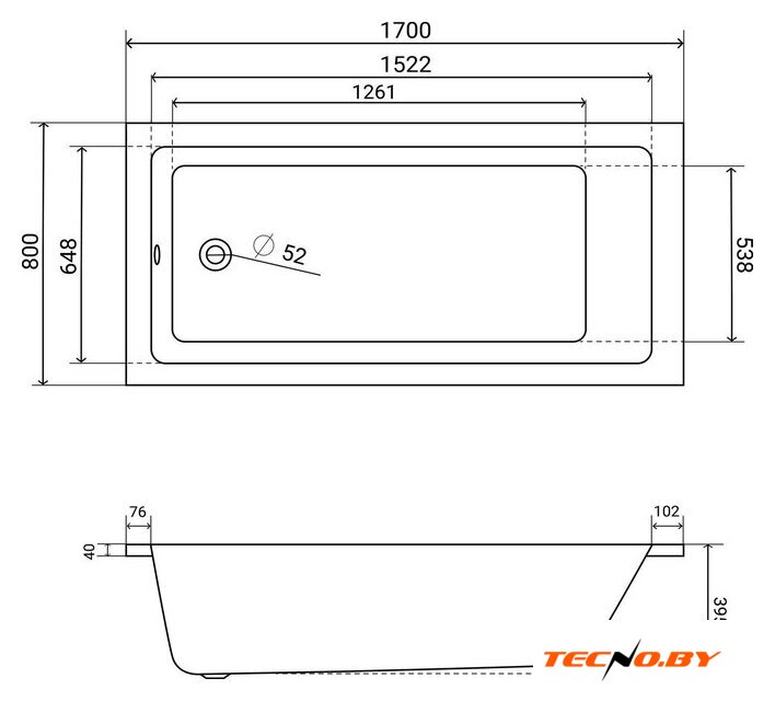 Ванна Lauter Athena 170x80 21090080 (с каркасом и сифоном 21Y31001 матовый черный) - Изображение №18 — Интернет-Магазин TECNO.BY