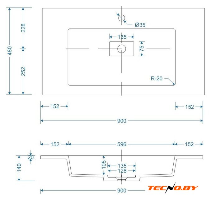 Умывальник Symbolite Line 90x48 - Изображение №2 — Интернет-Магазин TECNO.BY
