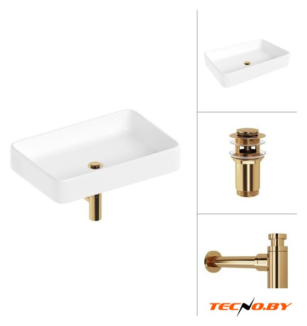 Умывальник Lauter 21842 + клапан 21190G + сифон 21635G (золото) - Изображение №1 — Интернет-Магазин TECNO.BY
