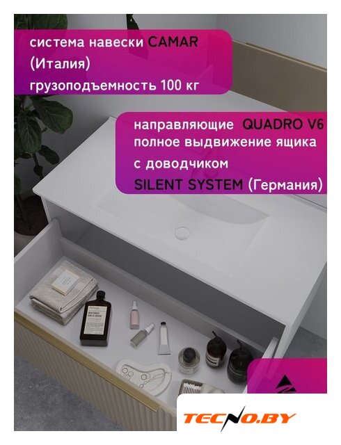  ЗОВ Тумба под умывальник Дублин 100 DU100LWMFC (флавио кашемир) - Изображение №6 — Интернет-Магазин TECNO.BY