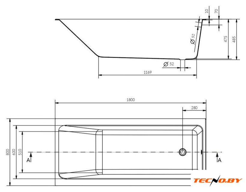 Ванна Cersanit Crea 180x80 P-WP-CREA-180NL с сифоном Prime 64287 (без ножек, сифон черный) - Изображение №10 — Интернет-Магазин TECNO.BY