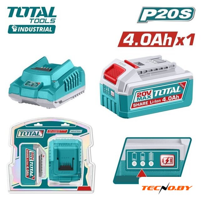 Аккумулятор с зарядным устройством Total TFBCPK1012 (20В/4 Ah + 20В) - Изображение №1 — Интернет-Магазин TECNO.BY
